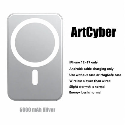 5000Mah Portable Wireless Power Bank, Compact Magnetic Portable Charger with USB-C Charging Support, Includes Magnetic Ring for Compatible Devices, Lightweight Battery Pack for Daily Travel Use