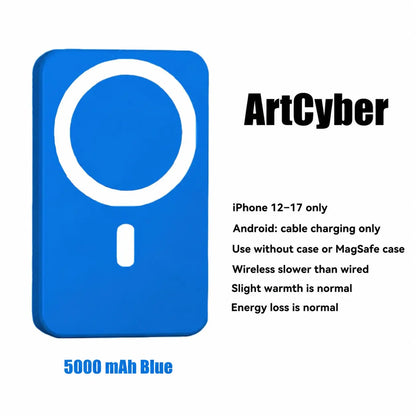 5000Mah Portable Wireless Power Bank, Compact Magnetic Portable Charger with USB-C Charging Support, Includes Magnetic Ring for Compatible Devices, Lightweight Battery Pack for Daily Travel Use