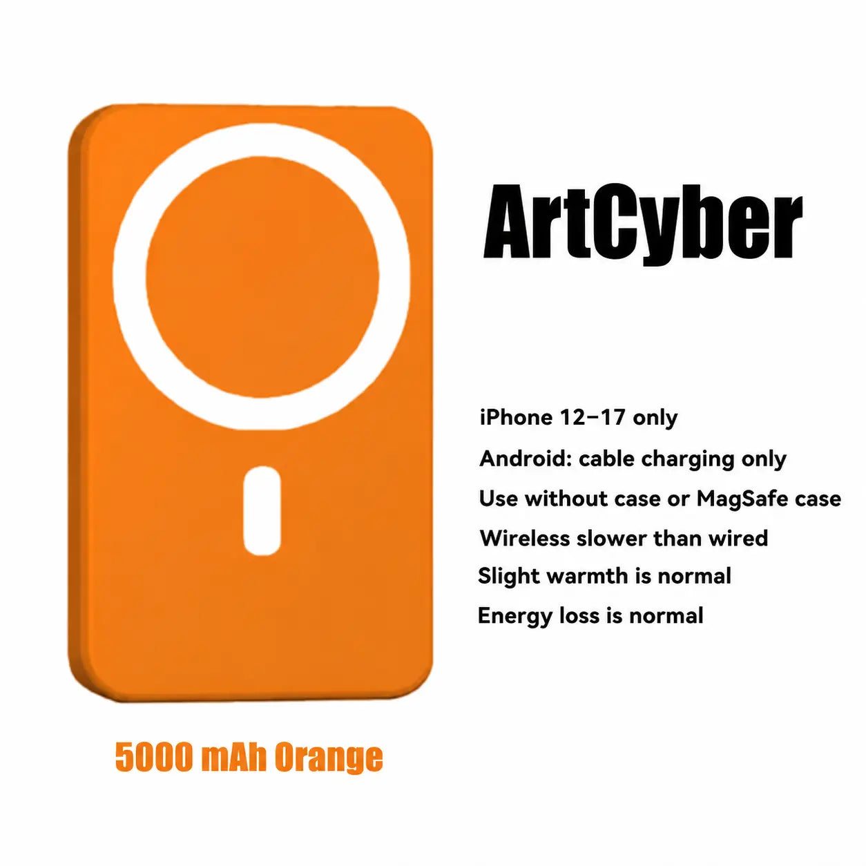 5000Mah Portable Wireless Power Bank, Compact Magnetic Portable Charger with USB-C Charging Support, Includes Magnetic Ring for Compatible Devices, Lightweight Battery Pack for Daily Travel Use
