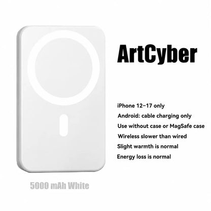 5000Mah Portable Wireless Power Bank, Compact Magnetic Portable Charger with USB-C Charging Support, Includes Magnetic Ring for Compatible Devices, Lightweight Battery Pack for Daily Travel Use