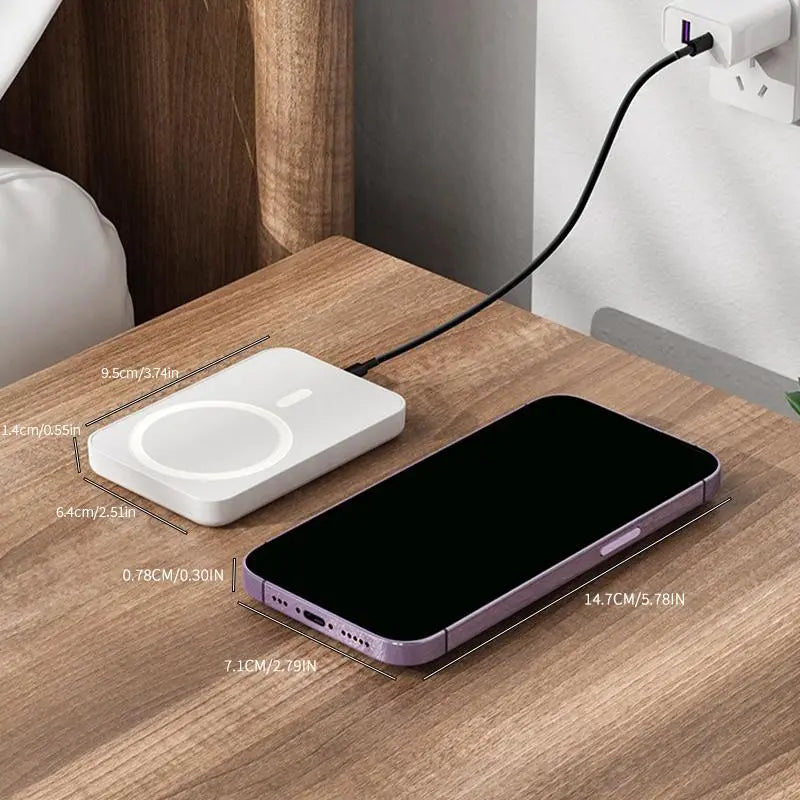 5000Mah Portable Wireless Power Bank, Compact Magnetic Portable Charger with USB-C Charging Support, Includes Magnetic Ring for Compatible Devices, Lightweight Battery Pack for Daily Travel Use