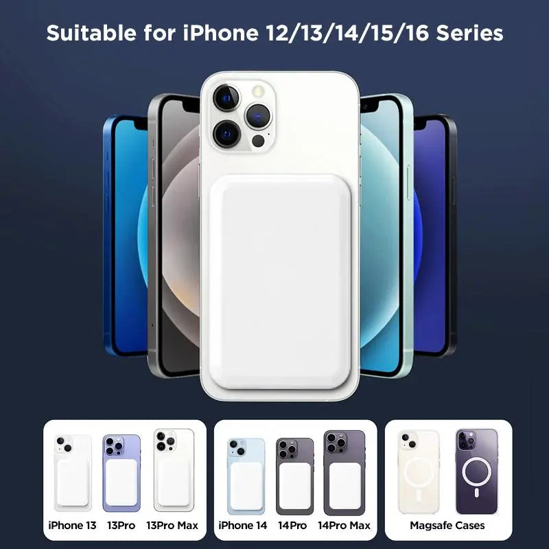 5000Mah Portable Wireless Power Bank, Compact Magnetic Portable Charger with USB-C Charging Support, Includes Magnetic Ring for Compatible Devices, Lightweight Battery Pack for Daily Travel Use